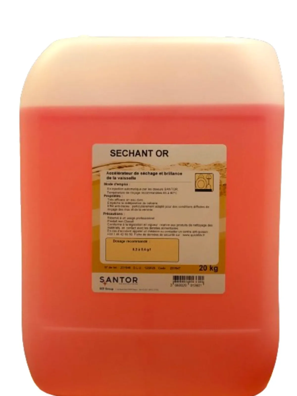 SANTOR Accélérateur de séchage ultra concentré vaisselle 20 KG Sechant Or Hot