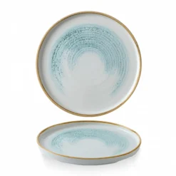 Assiette à bord droit rond Aquamarine porcelaine vitrifiée Ø 21 cm Homespun Accents - CHURCHILL Outlet
