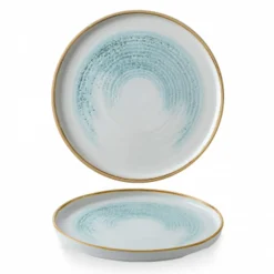 Assiette à bord droit rond Aquamarine porcelaine vitrifiée Ø 26 cm Homespun Accents - CHURCHILL New