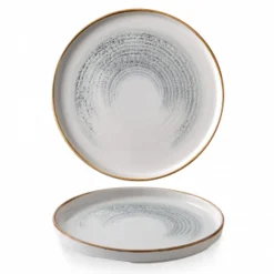 CHURCHILL Assiette à bord droit rond gris porcelaine vitrifiée Ø 26 cm Homespun Accents