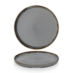 Assiette à bord droit rond gris porcelaine vitrifiée Ø 21 cm Harvest - DUDSON New
