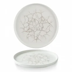 CHURCHILL Assiette à bord droit rond marron porcelaine vitrifiée Ø 26 cm Kintsugi Agate Grey