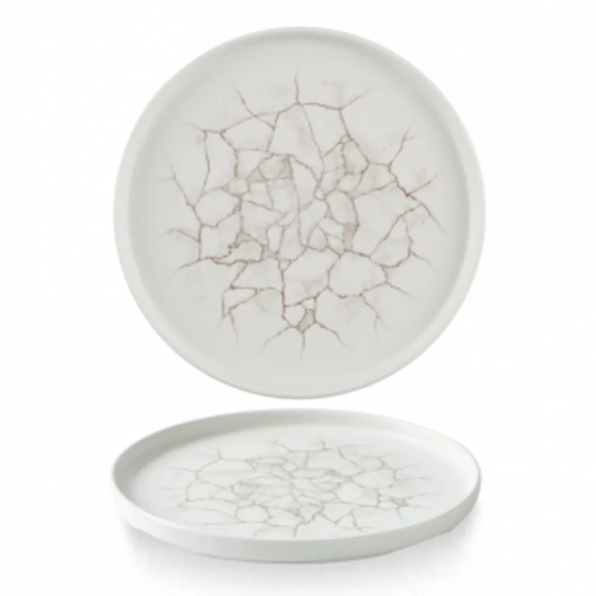 CHURCHILL Assiette à bord droit rond marron porcelaine vitrifiée Ø 26 cm Kintsugi Agate Grey
