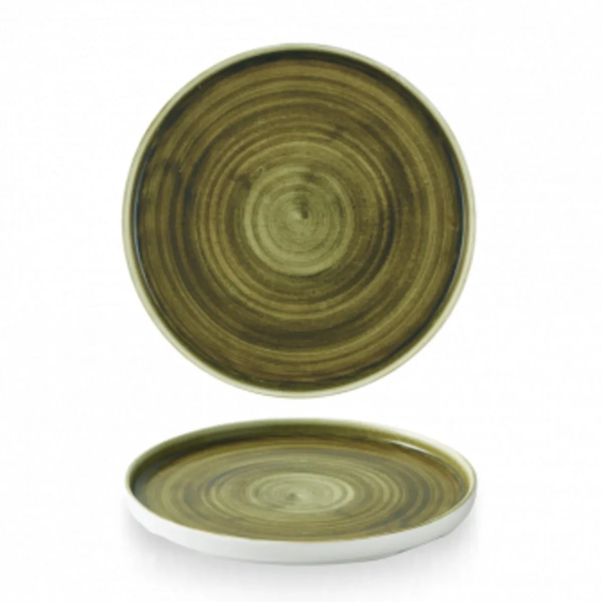 CHURCHILL Assiette à bord droit rond olive porcelaine vitrifiée Ø 21 cm Stonecast Plume Best