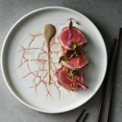Assiette à bord droit rond rose porcelaine vitrifiée Ø 21 cm Kintsugi Corail - CHURCHILL