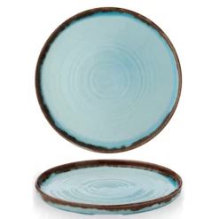 DUDSON Assiette à bord droit rond turquoise porcelaine vitrifiée Ø 26 cm Harvest Online