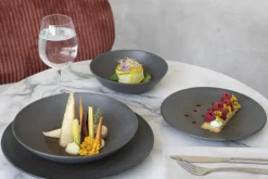 ACCOLADE Assiette bowl rond gris brun grès émaillé Ø 24 cm Enigma Hot