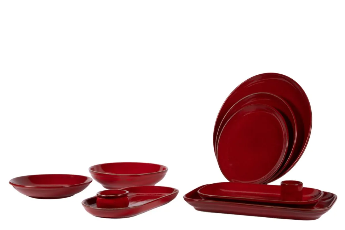 PRO.MUNDI Assiette à burger ovale rouge grès émaillé 29x14 cm Gres Couleur Outlet