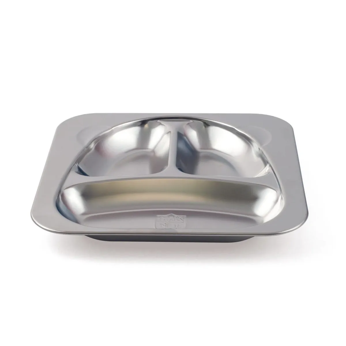 Assiette à 3 compartiments carré argent inox Ø 21 cm Inox - PLASTOREX Outlet