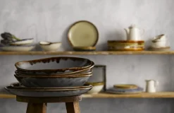 DUDSON Assiette coupe creuse rond gris porcelaine vitrifiée Ø 18,2 cm Harvest Discount