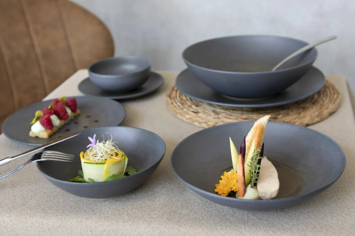 Assiette coupe creuse rond gris brun grès émaillé Ø 17 cm Enigma - ACCOLADE