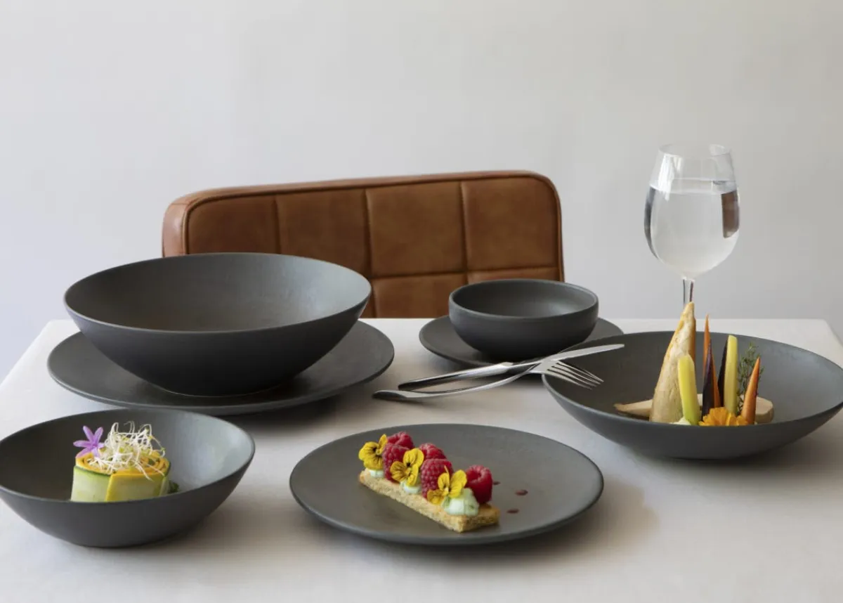 ACCOLADE Assiette coupe creuse rond gris brun grès émaillé Ø 22 cm Enigma Sale