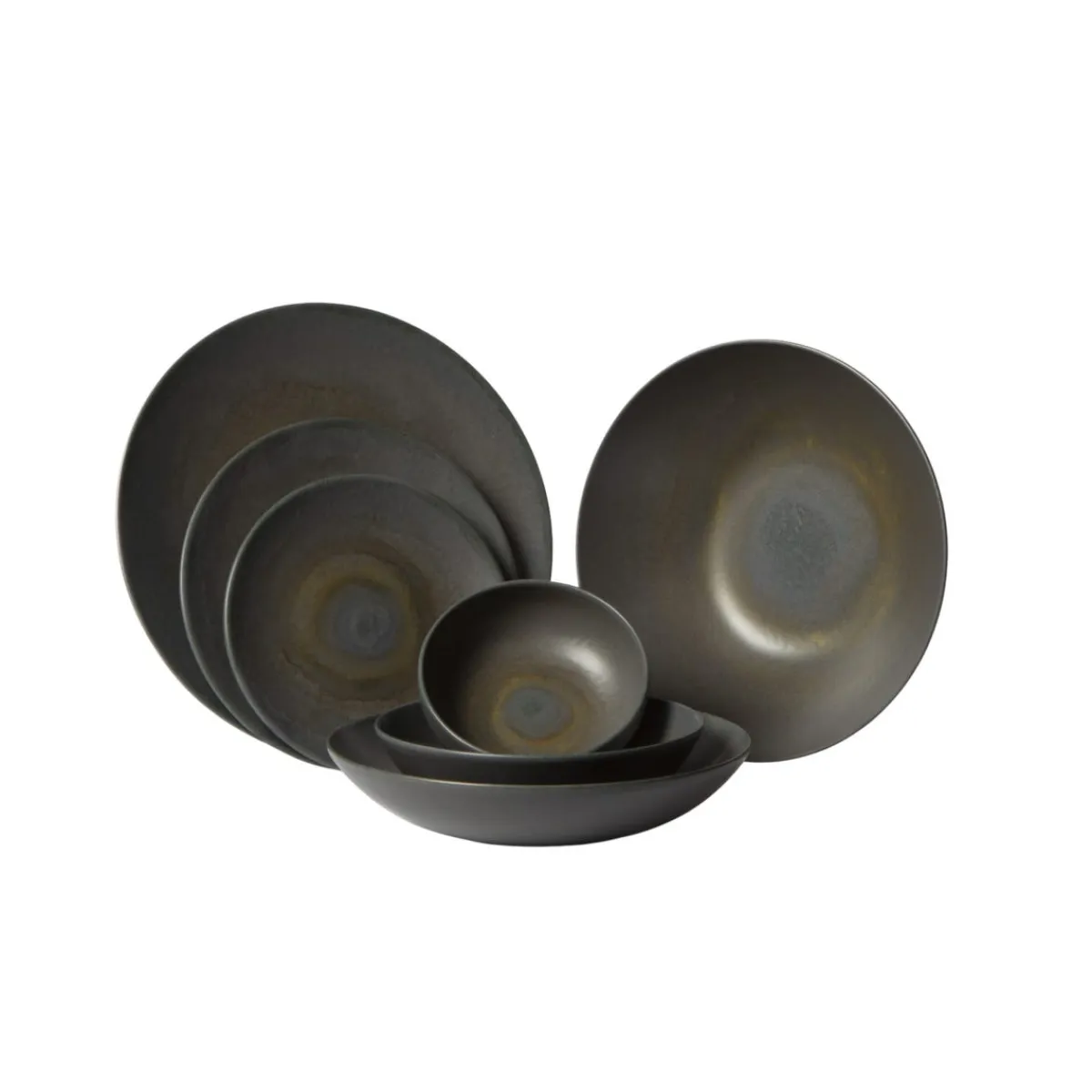 ACCOLADE Assiette coupe creuse rond gris brun grès émaillé Ø 22 cm Enigma Sale