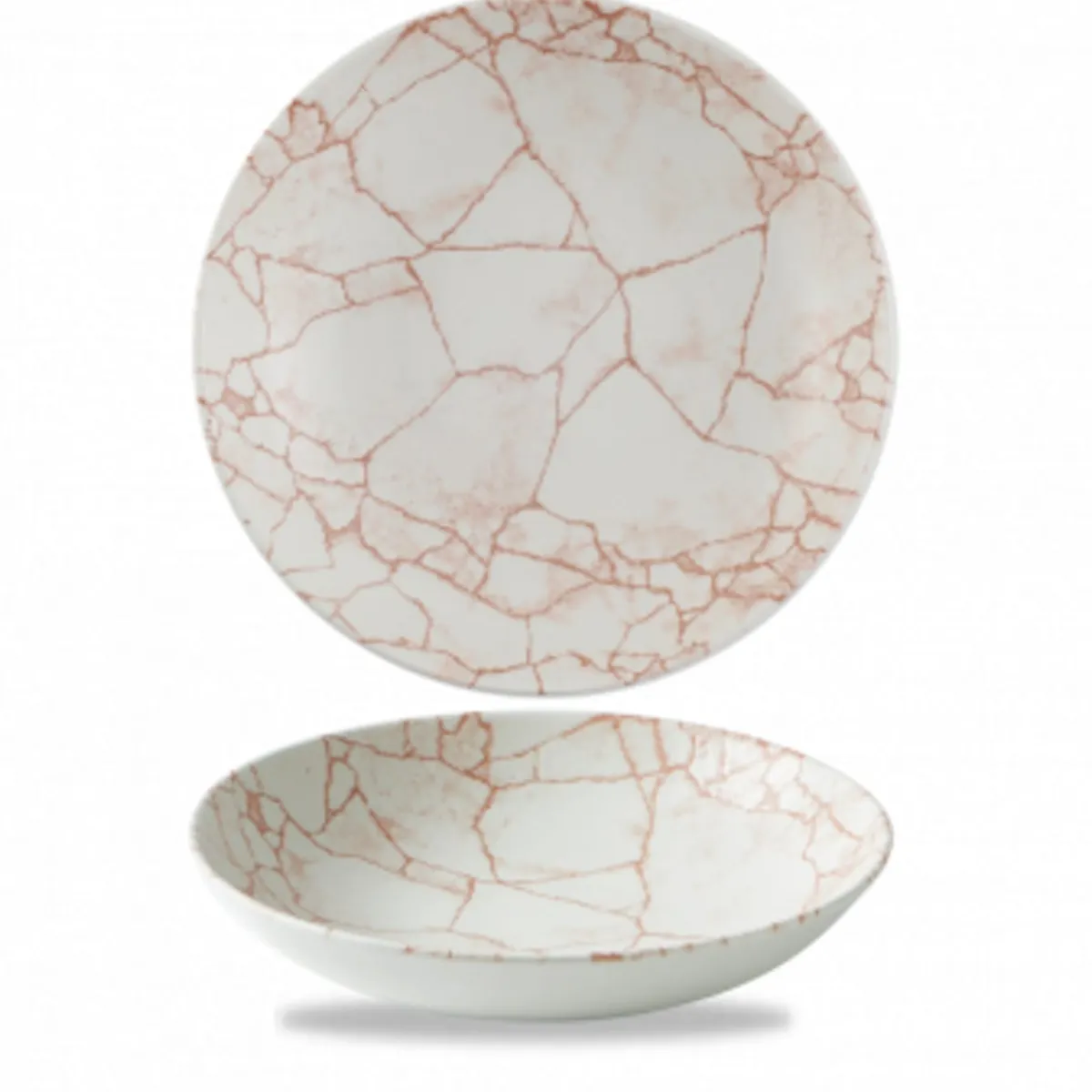 CHURCHILL Assiette coupe creuse rond orange porcelaine vitrifiée Ø 24,8 cm Kintsugi Corail New