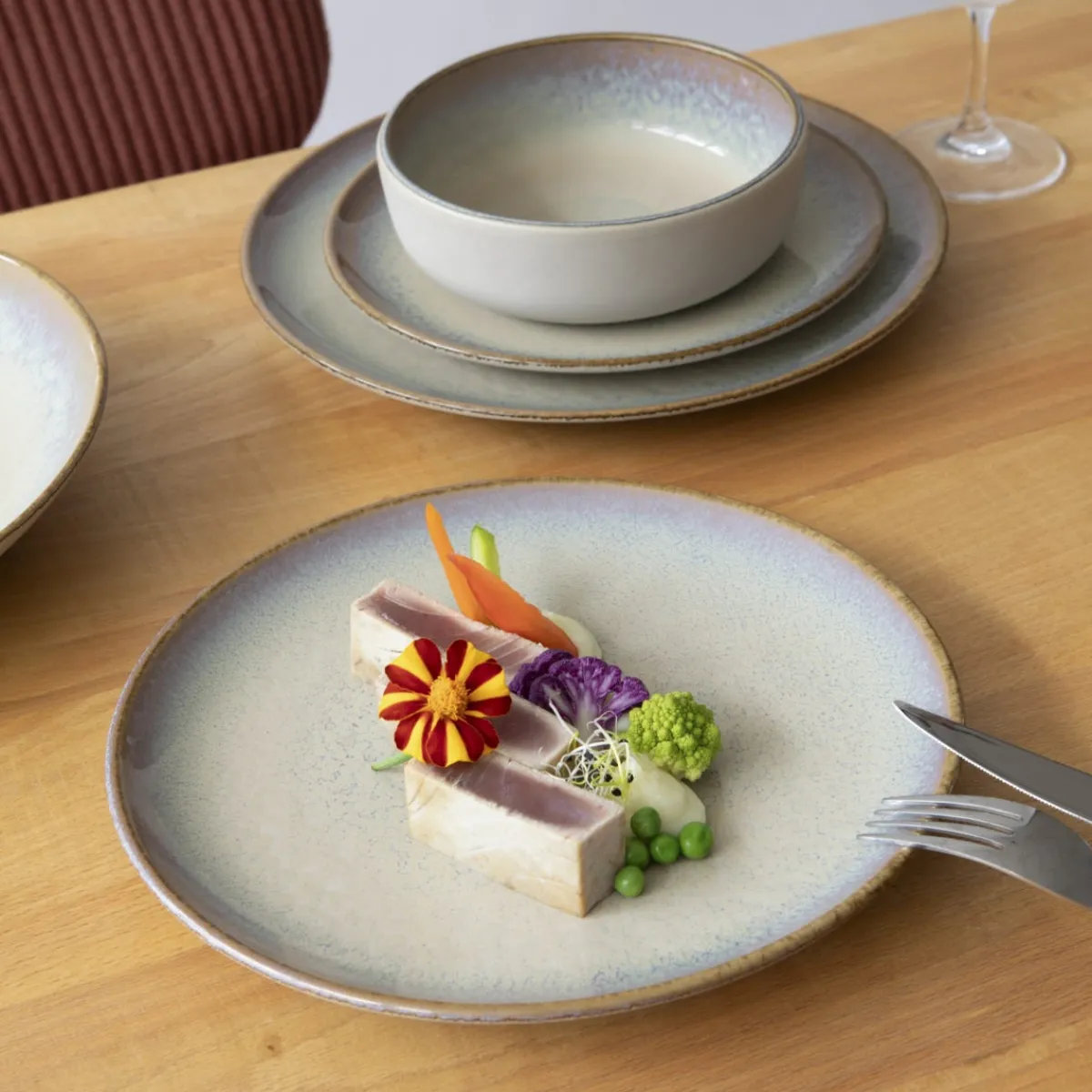 ACCOLADE Assiette coupe plate rond beige porcelaine Ø 21 cm Savanna Outlet