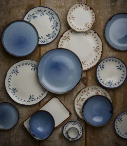 Assiette coupe plate rond bleu indigo porcelaine vitrifiée Ø 22 cm Harvest - DUDSON Sale