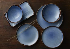 Assiette coupe plate rond bleu indigo porcelaine vitrifiée Ø 22 cm Harvest - DUDSON Sale