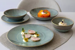 ACCOLADE Assiette coupe plate rond bleu vert grès émaillé Ø 27 cm Lotus Hot