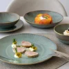 ACCOLADE Assiette coupe plate rond bleu vert grès émaillé Ø 21 cm Lotus Best