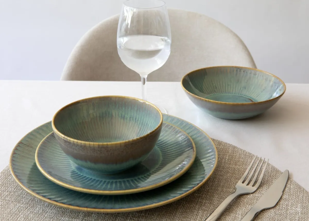 ACCOLADE Assiette coupe plate rond bleu vert grès émaillé Ø 21 cm Lotus Best