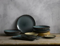 Assiette coupe plate rond bleu porcelaine vitrifiée Ø 16,5 cm Harvest - DUDSON Outlet