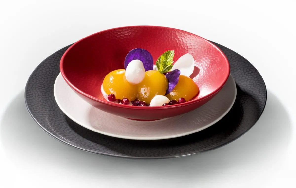 Assiette coupe plate rond rouge grès émaillé Ø 21 cm Stone - MEDARD DE NOBLAT Outlet