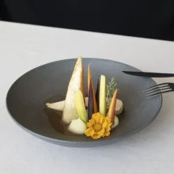 Assiette coupe rond gris brun grès émaillé Ø 27 cm Enigma - ACCOLADE Sale