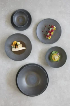 ACCOLADE Assiette coupe rond gris brun grès émaillé Ø 17 cm Enigma Discount