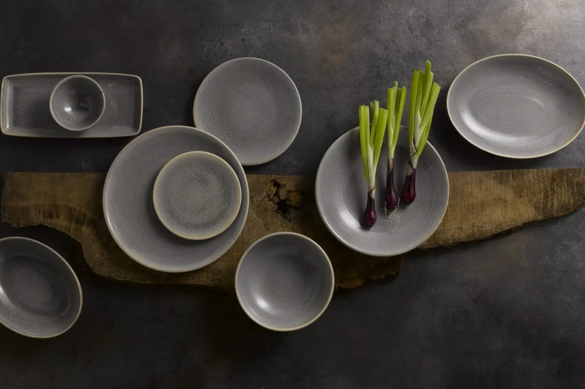 Assiette creuse rond gris porcelaine Ø 24,3 cm Evo Granite - DUDSON Sale