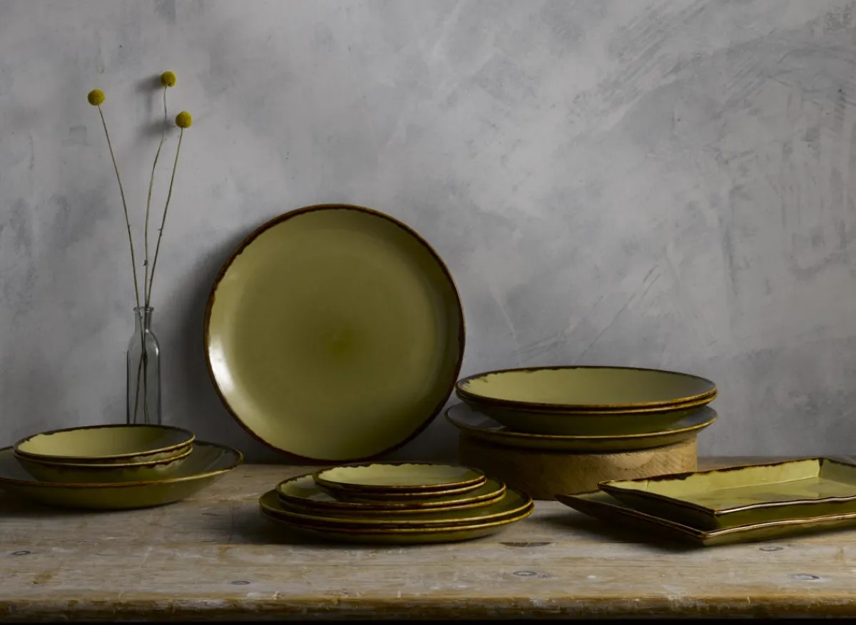 DUDSON Assiette creuse rond vert porcelaine vitrifiée Ø 27,8 cm Harvest Outlet