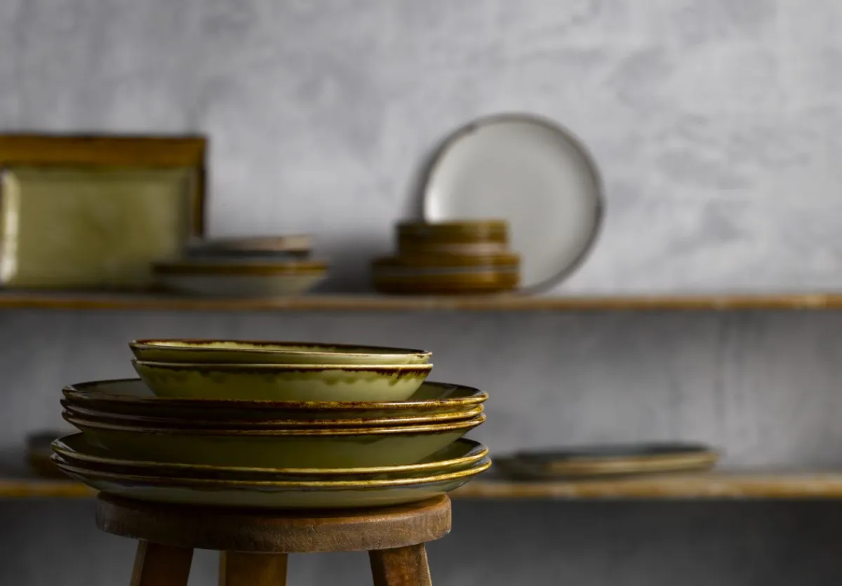 DUDSON Assiette creuse rond vert porcelaine vitrifiée Ø 27,8 cm Harvest Outlet