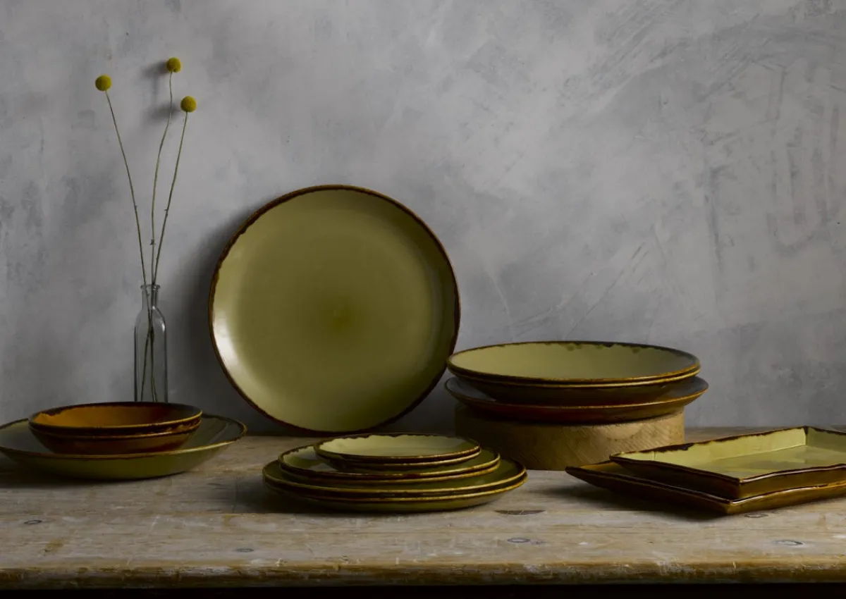 Assiette creuse rond vert porcelaine vitrifiée Ø 26,4 cm Harvest - DUDSON Discount