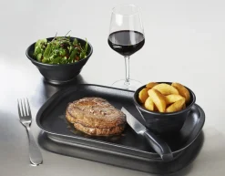 Assiette à entrecôte rectangulaire noir porcelaine culinaire 32x21 cm Les Essentiels - REVOL Discount