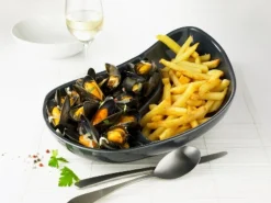 Aucune Assiette à moules bleu grès émaillé 38x23 cm Outlet