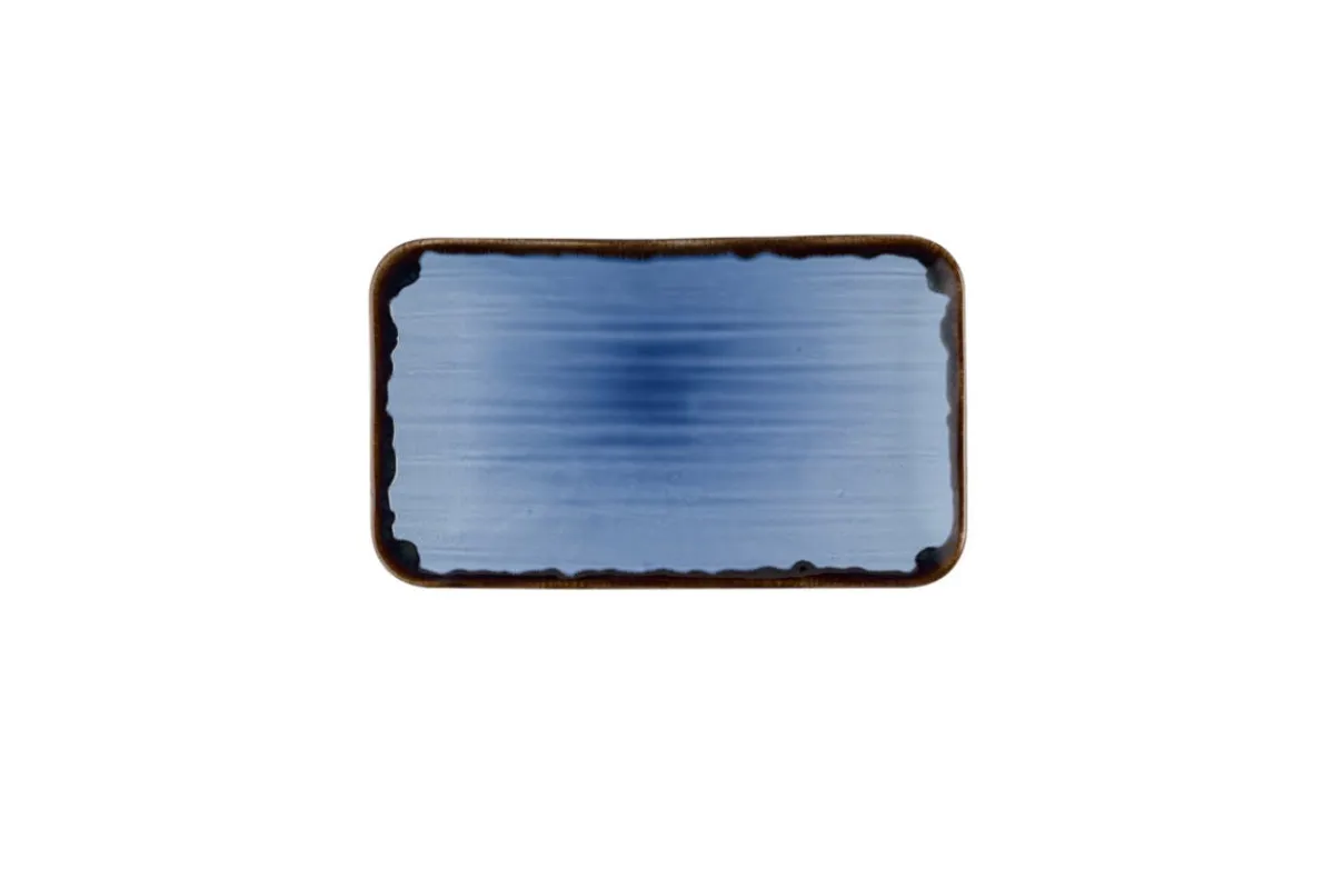 DUDSON Assiette organique bleu indigo porcelaine vitrifiée 27x16 cm Harvest Clearance
