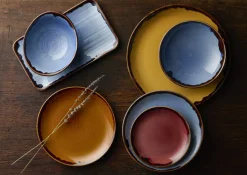 Assiette organique bleu indigo porcelaine vitrifiée 35x16 cm Harvest - DUDSON Outlet