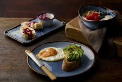 Assiette organique bleu indigo porcelaine vitrifiée 35x16 cm Harvest - DUDSON Outlet