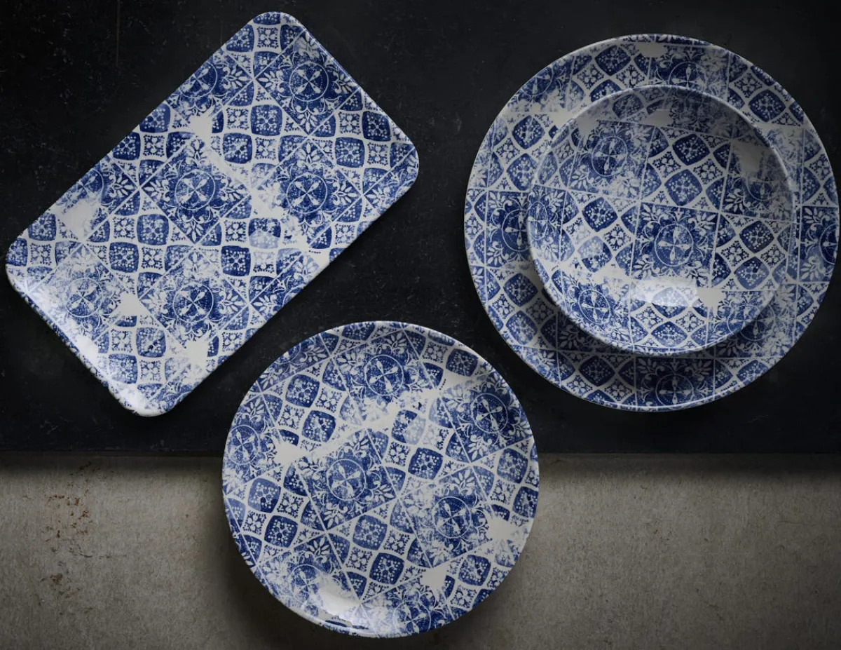 Assiette organique bleu porcelaine vitrifiée 27x16 cm Porto - DUDSON Best