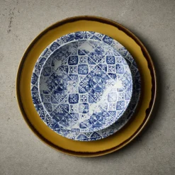 DUDSON Assiette organique bleu porcelaine vitrifiée 35x16 cm Porto Sale
