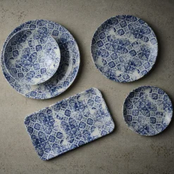 DUDSON Assiette organique bleu porcelaine vitrifiée 35x16 cm Porto Sale