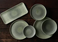 DUDSON Assiette organique vert porcelaine vitrifiée 27x16 cm Harvest Grain Outlet