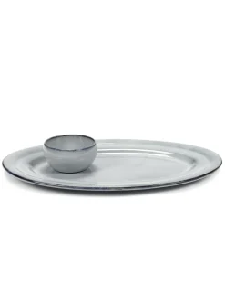 Assiette ovale bleu grès émaillé 38 cm Pure Blue - SERAX Clearance