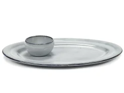 Assiette ovale bleu grès émaillé 38 cm Pure Blue - SERAX Clearance