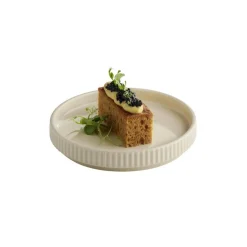 Assiette plate bord droit rond beige porcelaine Ø 14 cm The Grid - APS Hot