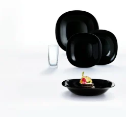 LUMINARC Assiette plate carré noir verre trempé 19x19 cm Carine Hot
