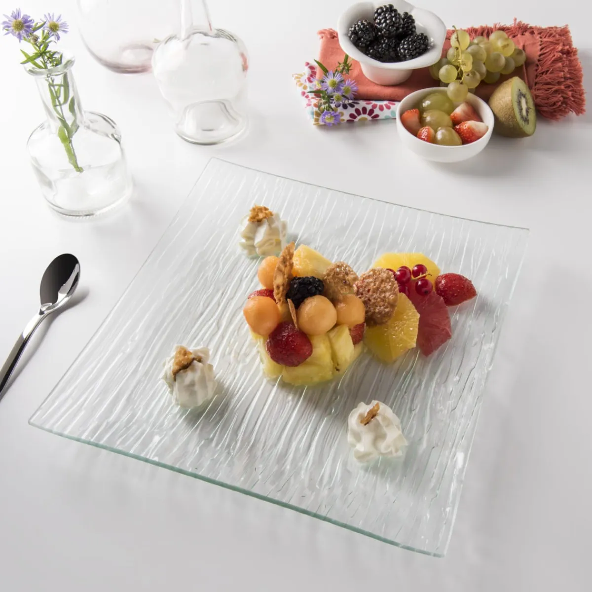 PRO.MUNDI Assiette plate carré transparent verre 19,5x19,5 cm Veloutee New