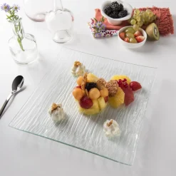 Assiette plate carré transparent verre 12,8x12,8 cm Veloutee - PRO.MUNDI