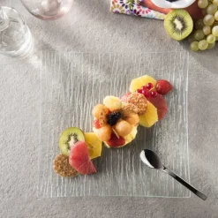 Assiette plate carré transparent verre 12,8x12,8 cm Veloutee - PRO.MUNDI