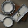 DUDSON Assiette plate organique bleu porcelaine vitrifiée Ø 23 cm Finca Limestone Discount