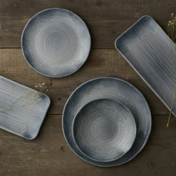 Assiette plate organique bleu porcelaine vitrifiée Ø 16 cm Harvest Flux - DUDSON Clearance